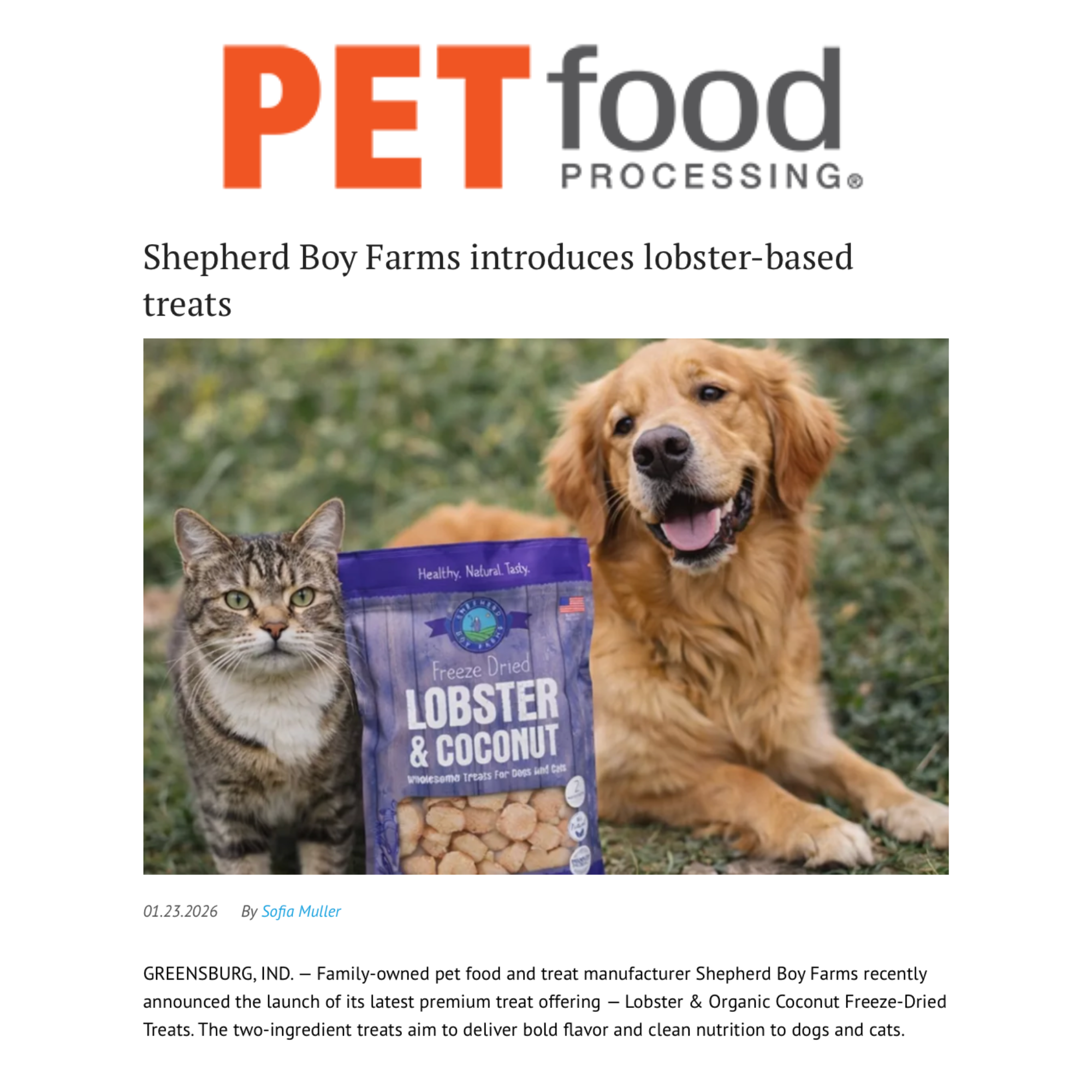 Pet Food Processing - Shepherd Boy Farms Introduces Lobster-Based Treats